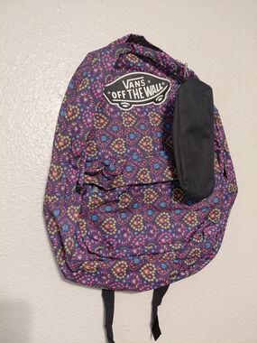 Vans Purple Patterned Backpack with Black Pouch